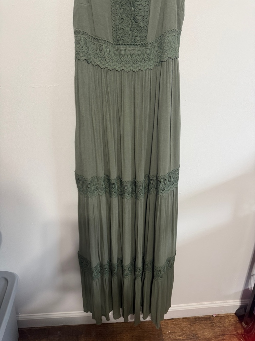 Davi & Dani Sage Green Dress Sleeveless Olive Green Maxi Dress with Lace Trim - Picture 3 of 10